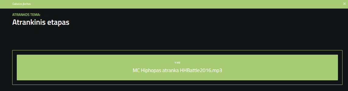 Pavyzdys, kaip įkelti kūrinį atrankai HHBattle 2016